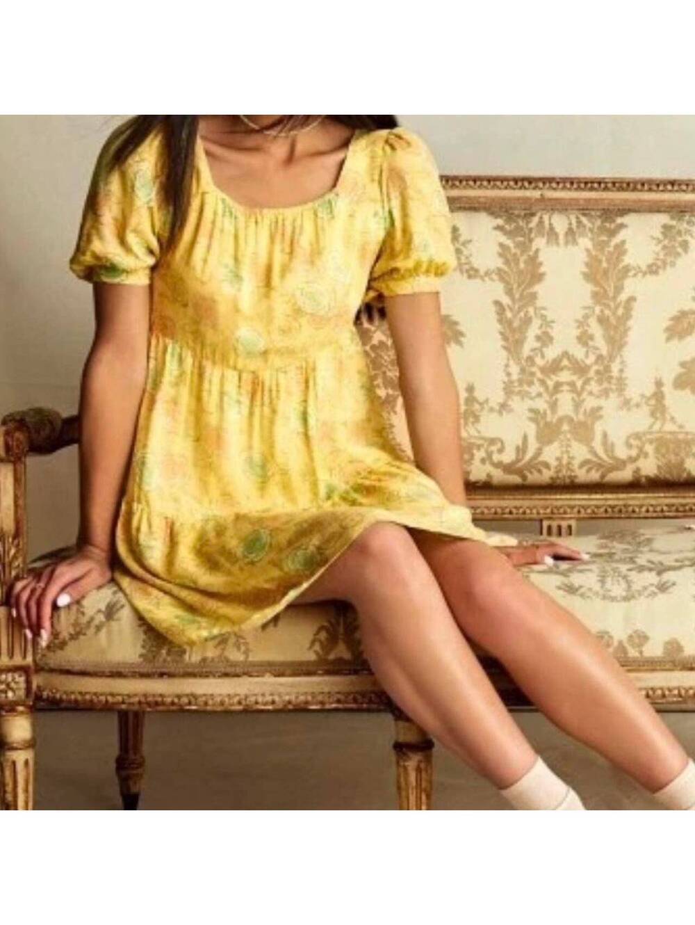 Disney’s Cinderella Yellow Floral Puff Sleeve Dress Size XS